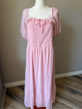 NWT Romantic Pink Maxi Dress with Smocked Bodice, 18W
